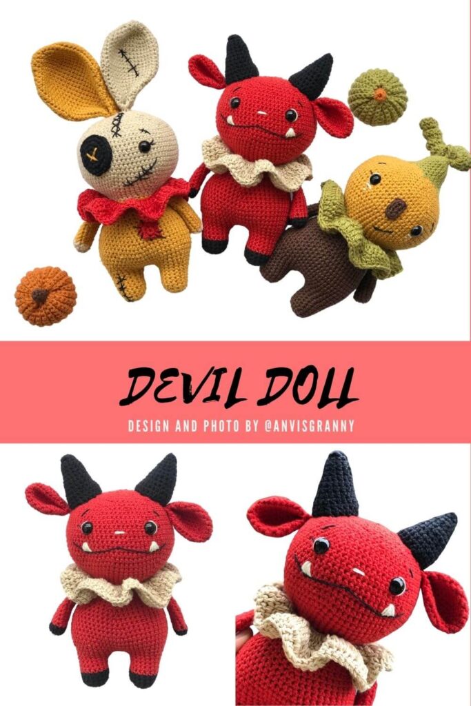 Halloween devil doll amigurumi crochet pattern no sew
