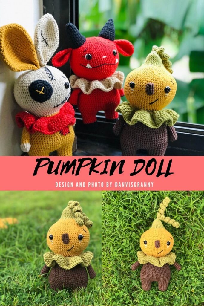 Halloween pumpkin doll amigurumi crochet pattern no sew