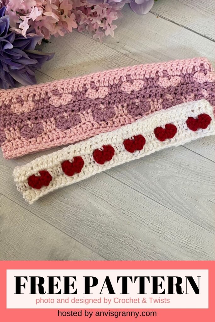 Hearts Headband free crochet pattern