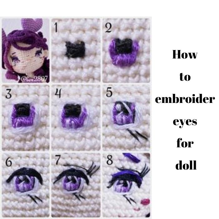 How to embroider the eyes for amigurumi doll Cancer