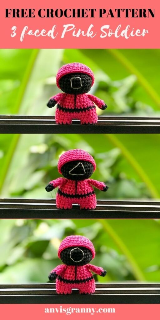 easy and no-sew 3in1 pink solider plush toy - squid game amigurumi toy