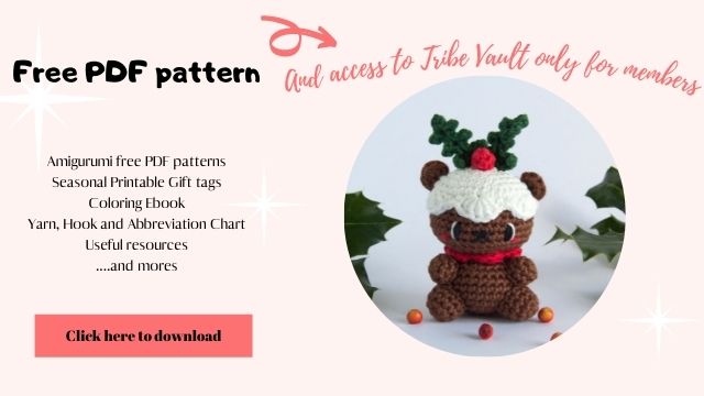 Free PDF pattern of Christmas pudding bear amigurumi crochet pattern of Lemon Yarn Creation